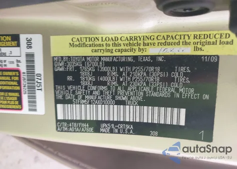2010 Toyota Tundra Grade 4.6L V8 from USA, damaged, VIN 5TFRM5F12AX010000